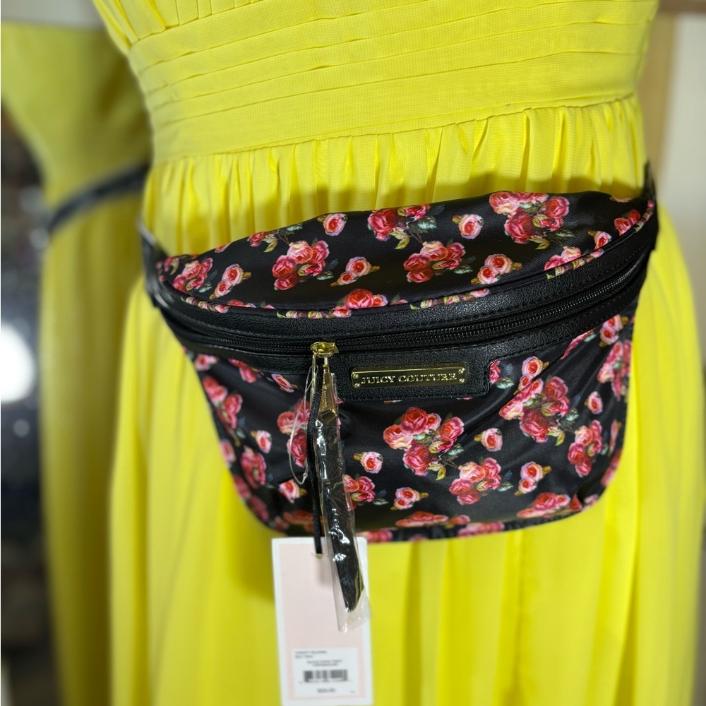 Juicy Couture Black and Pink Floral Belt Bag